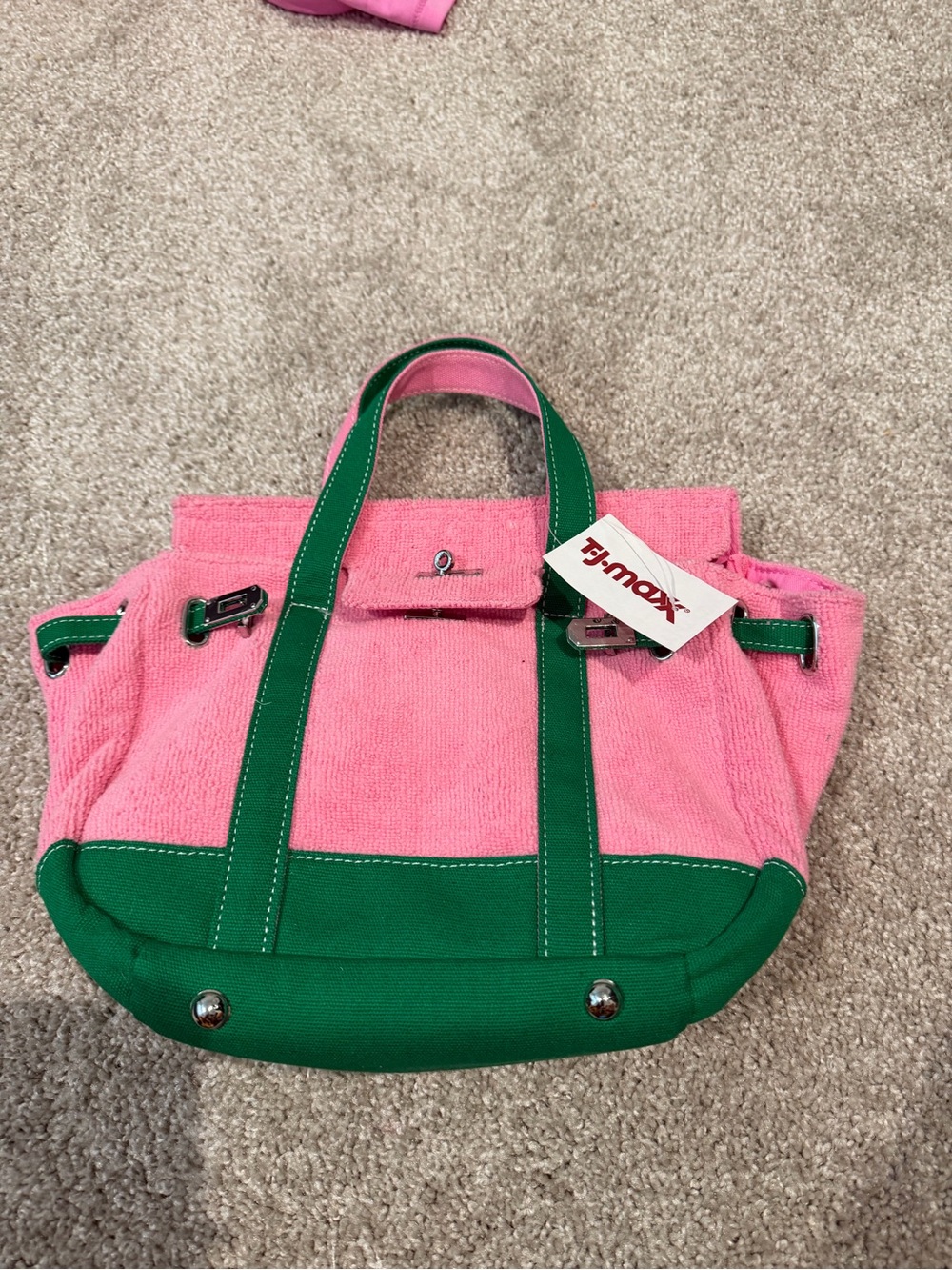T.J.Maxx Pink Canvas Tote with Green Trim